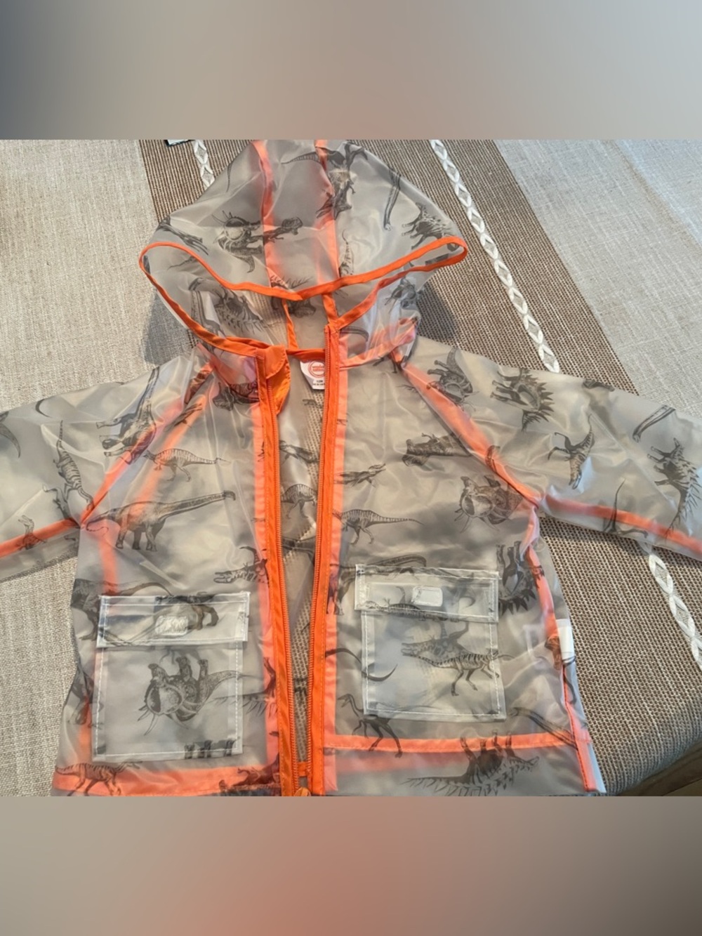 wonder nation Clear Dino Raincoat with Bright Orange Trim